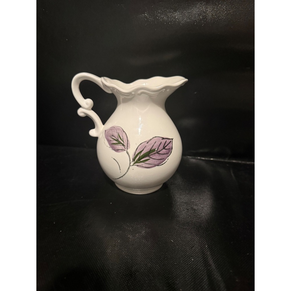 Vintage Hand Painted Japan Ceramic Floral Pitcher Red Rose Scalloped Rim 5 Inch